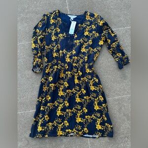 Navy Floral Crochet Trim Dress NWT